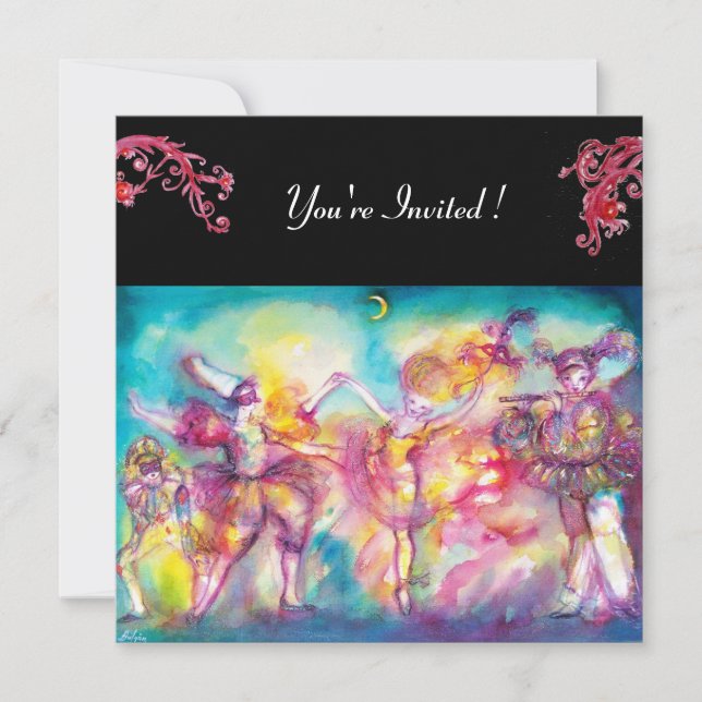 MASQUERADE PARTY, rote Schnörkel Einladung (Vorderseite)