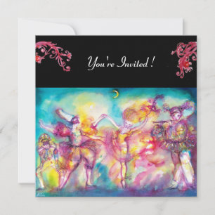 MASQUERADE PARTY, rote Schnörkel Einladung