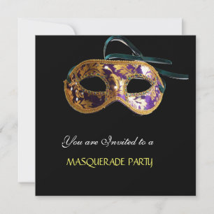 MASQUERADE-PARTY, Schwarz-weiß blau Einladung