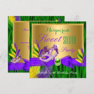 Masquerade Party Sweet 16 Lila Green Gold Einladung