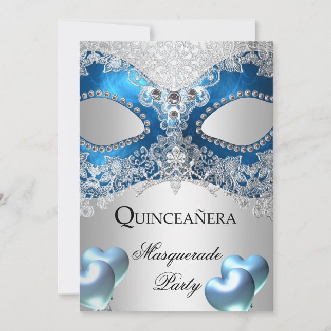 Masquerade Quinceanera 15 Blue Birthday Party Einladung (Vorderseite)