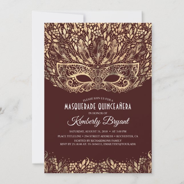 MASQUERADE QUINCEANERA 15. GEBURTSTAG EINLADUNG (Vorderseite)