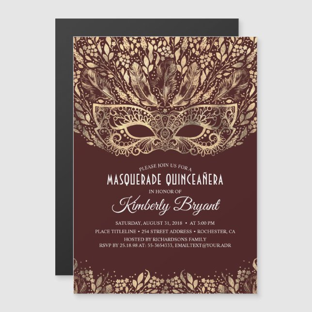 MASQUERADE QUINCEANERA 15. GEBURTSTAG MAGNETEINLADUNG (Vorne/Hinten)