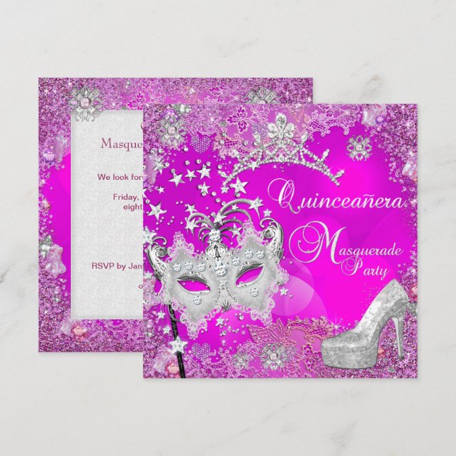 Masquerade Quinceanera 15. Party Tiara Shoe Einladung (Vorne/Hinten)