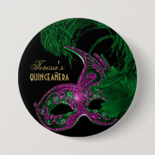 Masquerade quinceañera Geburtstag grün, rosa Maske Button