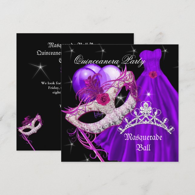 Masquerade Quinceanera Geburtstag Lila Einladung (Vorne/Hinten)