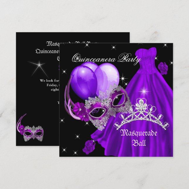 Masquerade Quinceanera Geburtstag Lila Rose Einladung (Vorne/Hinten)