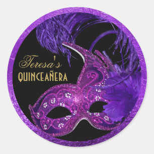 Masquerade quinceañera Geburtstag rosa, lila Maske Runder Aufkleber