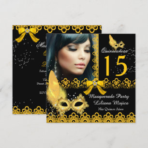Masquerade Quinceanera Party Gelbes Gold Lauf Einladung