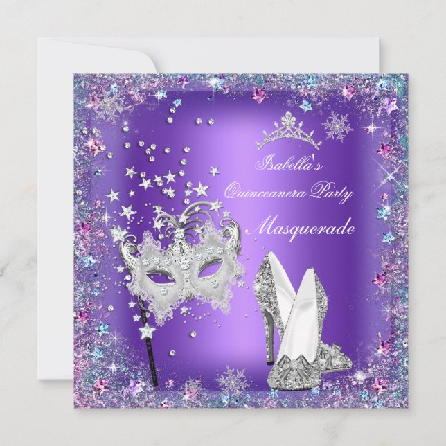 Masquerade Quinceanera Party Maske Lila Tiara Einladung (Vorderseite)