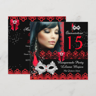 Masquerade Quinceanera Party Red Lace Einladung