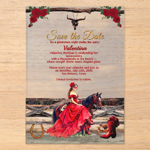 Masquerade Ranch Quinceañera Roter Glamour Girl &  Acryleinladungen