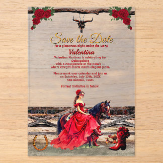 Masquerade Ranch Quinceañera Roter Glamour Girl &  Acryleinladungen