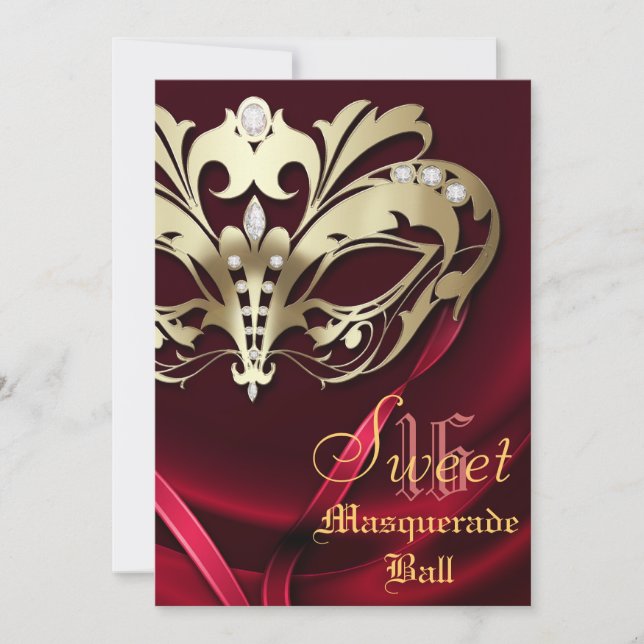 Masquerade Red Jeweled Sweet 16 Einladung (Vorderseite)