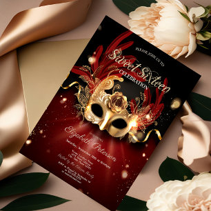 Masquerade Red Sweet 16 Invitation
