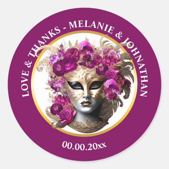 Masquerade Rose Blume Rosa Bordeaux Runder Aufkleber (Vorderseite)