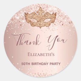 Masquerade Rose Gold Glitzer Geburtstag Vielen Dan Runder Aufkleber