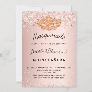 Masquerade Rose Gold Glitzer Quinceanera Einladung