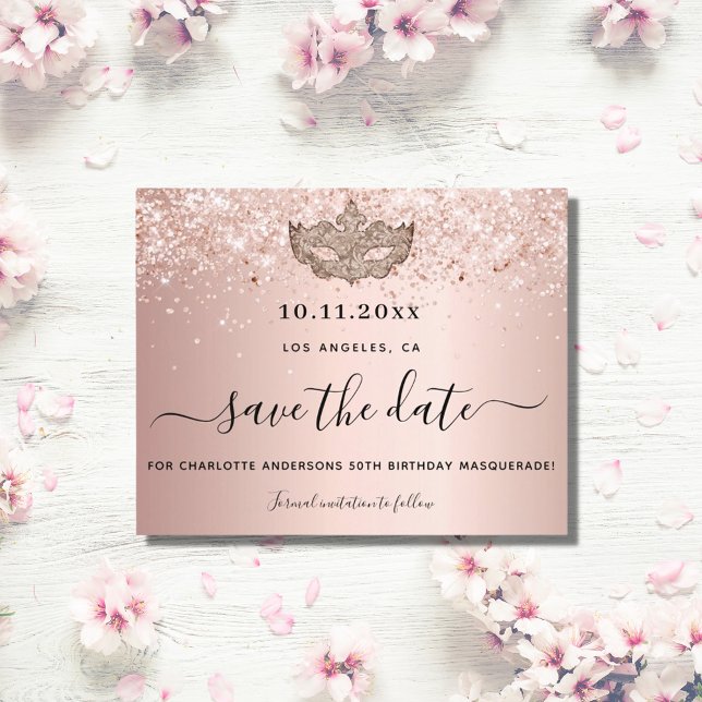 Masquerade Rose Gold Save the Date Karte (Von Creator hochgeladen)