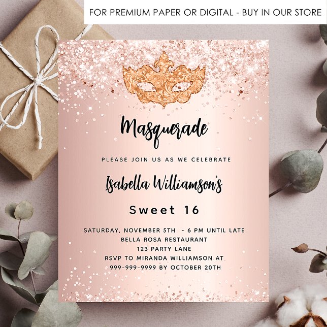 Masquerade Rose Gold Sweet 16 Einladung Flyer (Von Creator hochgeladen)