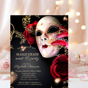 Masquerade Rote Rosen Sweet 16 Einladungspostkarte