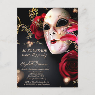 Masquerade Rote Rosen Sweet 16 Einladungspostkarte
