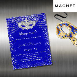 Masquerade Royal Blue Sweet 16 Einladungsmagnet Magnetkarte