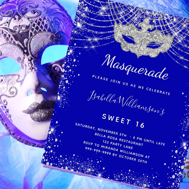 Masquerade Royal Blue Sweet 16 Haushaltseinladung Flyer (Von Creator hochgeladen)