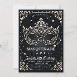 Masquerade Schwarz-weiß Geburtstag Einladung Party