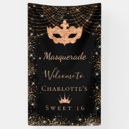 Masquerade schwarzer Glitzer Staub Sweet 16 Banner