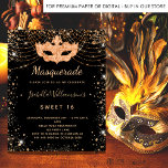 Masquerade schwarzer Glitzer Staub Sweet 16 Einladungspostkarte<br><div class="desc">Für eine elegante Masquerade,  Sweet 16,  16. Geburtstag. Ein stilvoller schwarzer Hintergrund. Mit Imitaten vergoldeten Glitzer Staub und eine Maskerade Maske dekoriert. Personalisieren und fügen Sie Namen,  Alter und Party Details hinzu. Der Name wird mit einem handgeschriebenen Stilskript geschrieben. Zurück: Postkartendesign.</div>