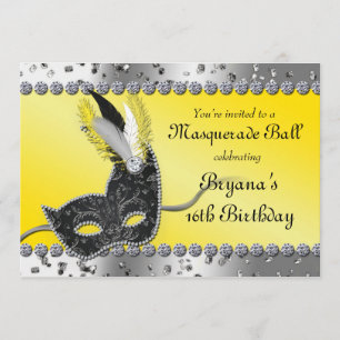 Masquerade Silber und Gelbe Party Einladung