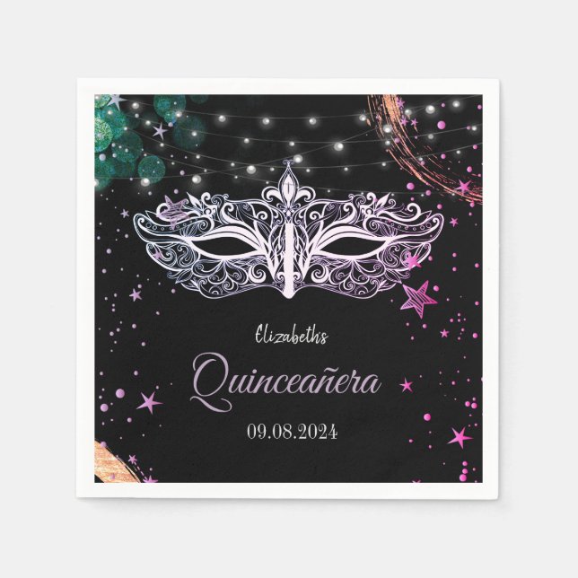 Masquerade, Stars Chic Masque Quinceañera Serviette (Vorderseite)