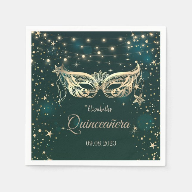 Masquerade, Stars Green Quinceañera Serviette (Vorderseite)