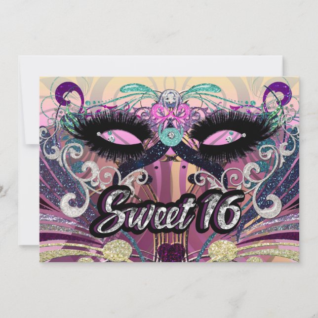 Masquerade Sweet 16 16 Party Maske Einladung (Vorderseite)