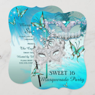 Masquerade Sweet 16 Aquamarin Mint Diamond Maske Einladung