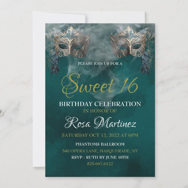 Masquerade Sweet 16 Invitation (Devant)