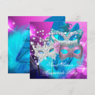Masquerade Sweet 16 Rosa Lila Aquamarine Maske Einladung