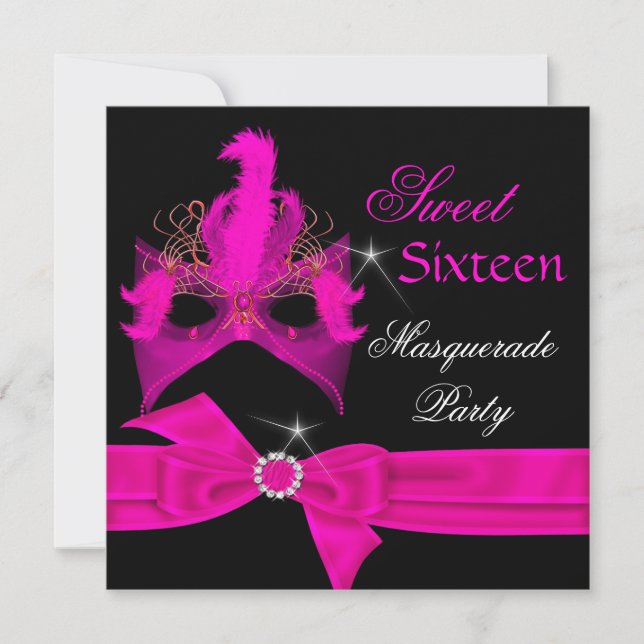 Masquerade Sweet 16 Sechzehn Hot-Pink-Maske Party Einladung (Vorderseite)