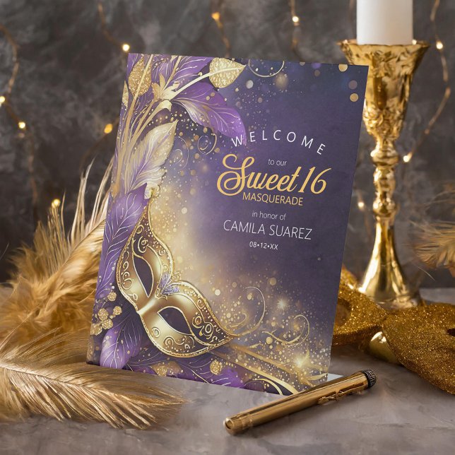 Masquerade Sweet 16 Willkommen Lila Gold ID1032 Sockelschild (Von Creator hochgeladen)