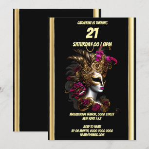 Masquerade Thema Karneval Fuchsia Goldmaske maskie Einladung
