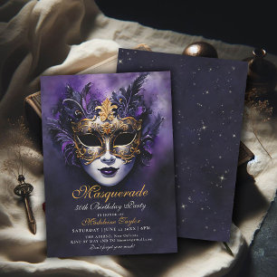 Masquerade Venezianisch Mask Gold Lila 50. Geburts Einladung