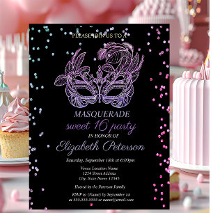Masquerade Violette Diamanten,Masque Sweet 16  Einladungspostkarte