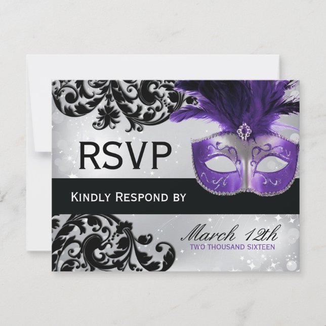 Masquerade Wedding RSVP Cards Karte (Vorderseite)