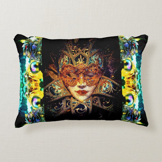 Masquermaske Ball Schönheit aquamarines Gold Dekokissen (Vorderseite)