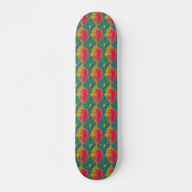 masques rouges sur skateboard vert (Devant)