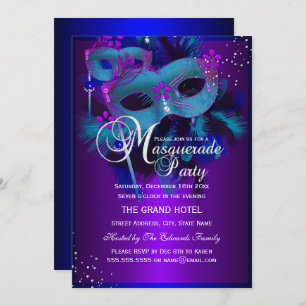 Masques turquoise & violet Masquerade Invitation d
