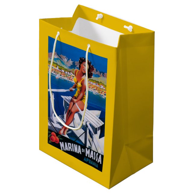 Massa Jachthafen-Reise-Plakat Mittlere Geschenktüte (Vorderseite Schrägansicht)