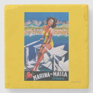 Massa Jachthafen-Reise-Plakat Steinuntersetzer