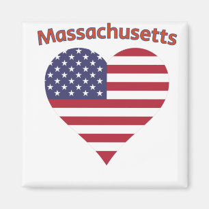 Massachusetts American Flag Heart Magnet